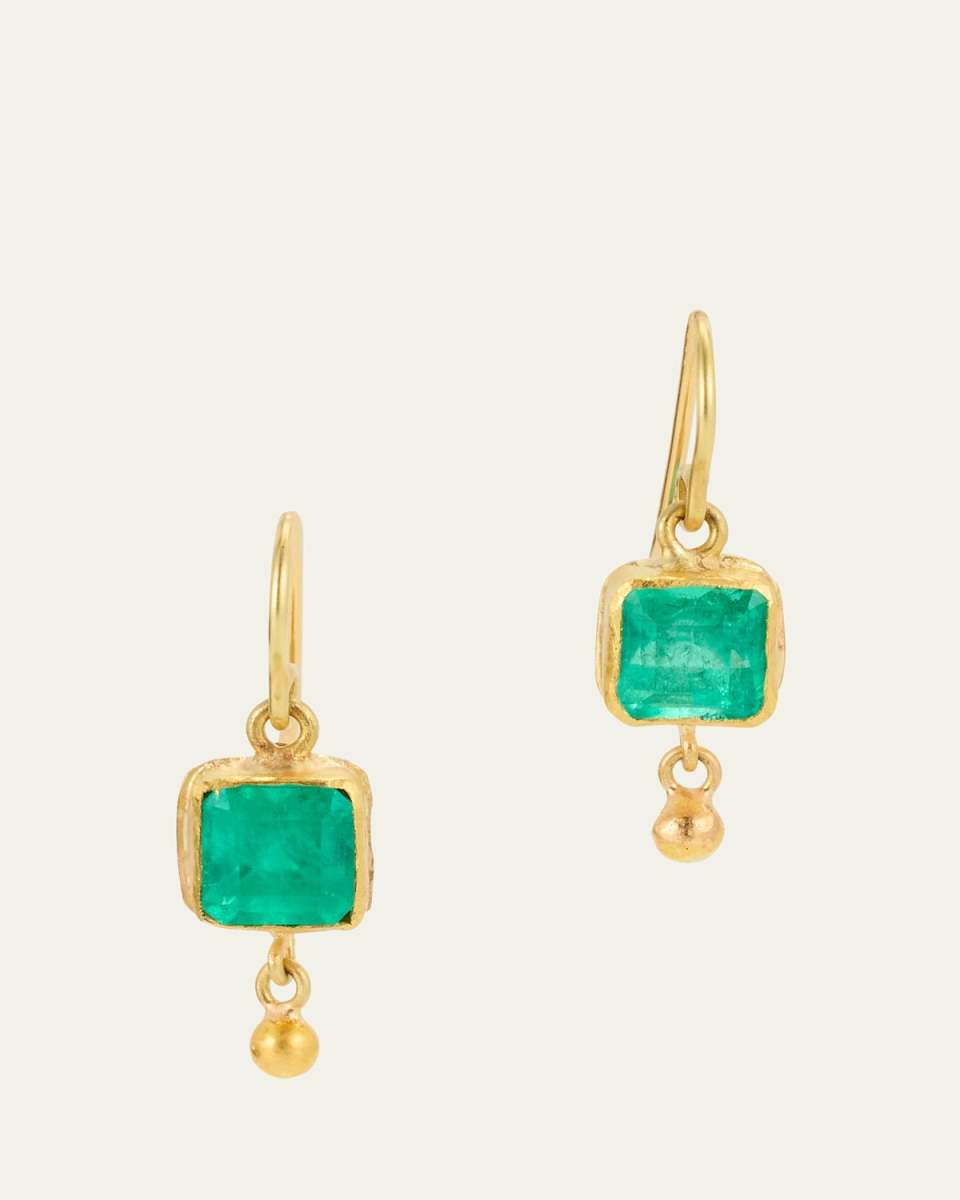 Colombian Emerald Drop Earrings in 22K and 18K Yellow Gold